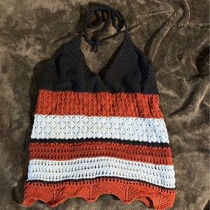 Mango Casual Crochet Crop Halter Sweater